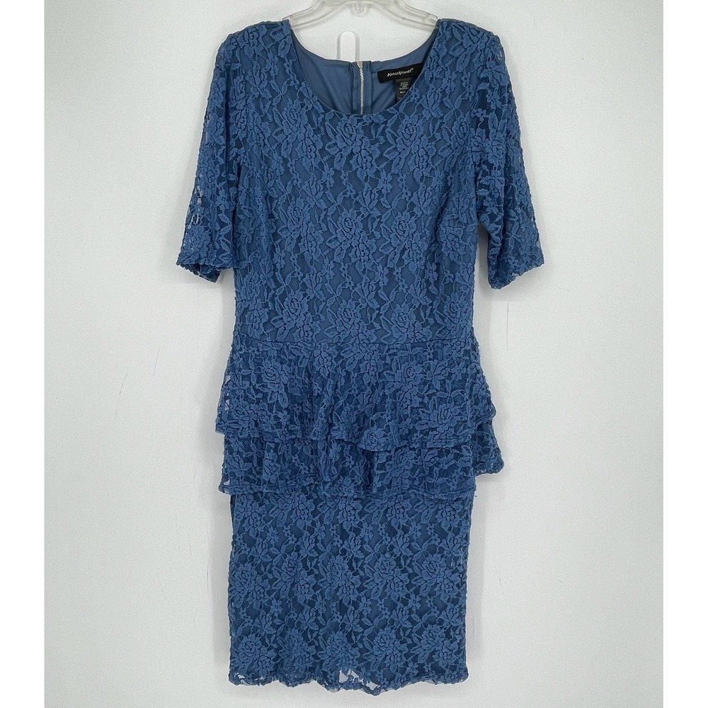 Ashley Stewart Women's Blue Lace Peplum Sheath Dress Size 14/16